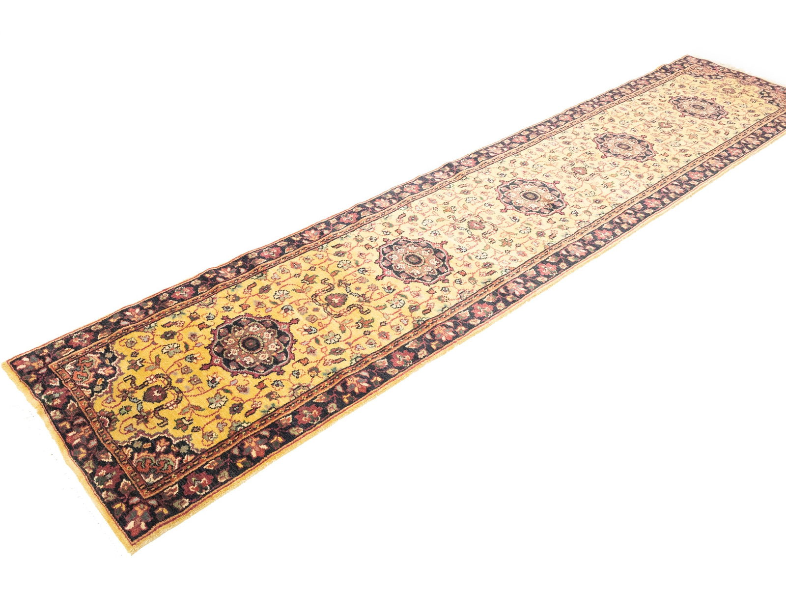 Golden Beige Floral 2'6X12 Oushak Oriental Runner Rug - 4