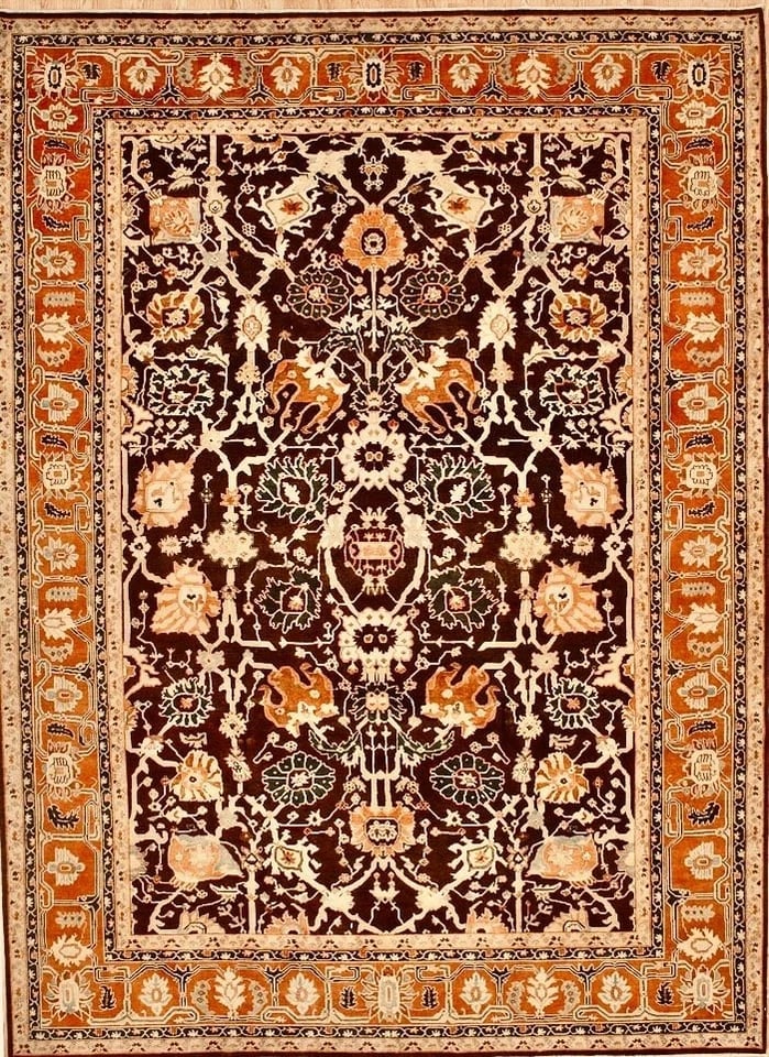 Hand Knotted Indo-Heriz Black Wool Geometric Oriental Area Rug 10'1" x 14'3" - 6