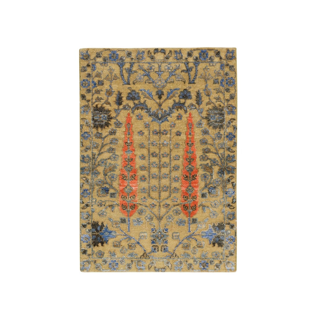Almond Brown, Hand Knotted Cypress Tree Design, Silk/Wool Mat Rug (1 of 8)