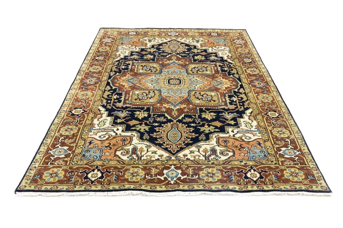 Dark Navy Geometric 6X9 Heriz Serapi Oriental Rug - 2