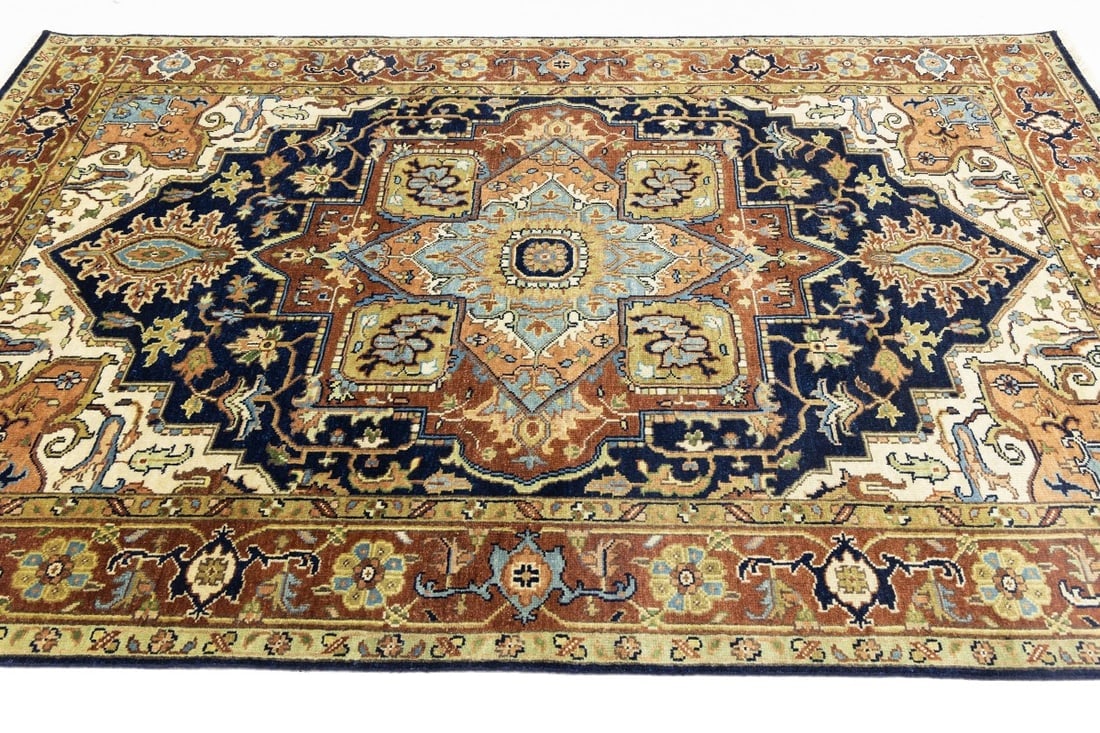 Dark Navy Geometric 6X9 Heriz Serapi Oriental Rug - 7