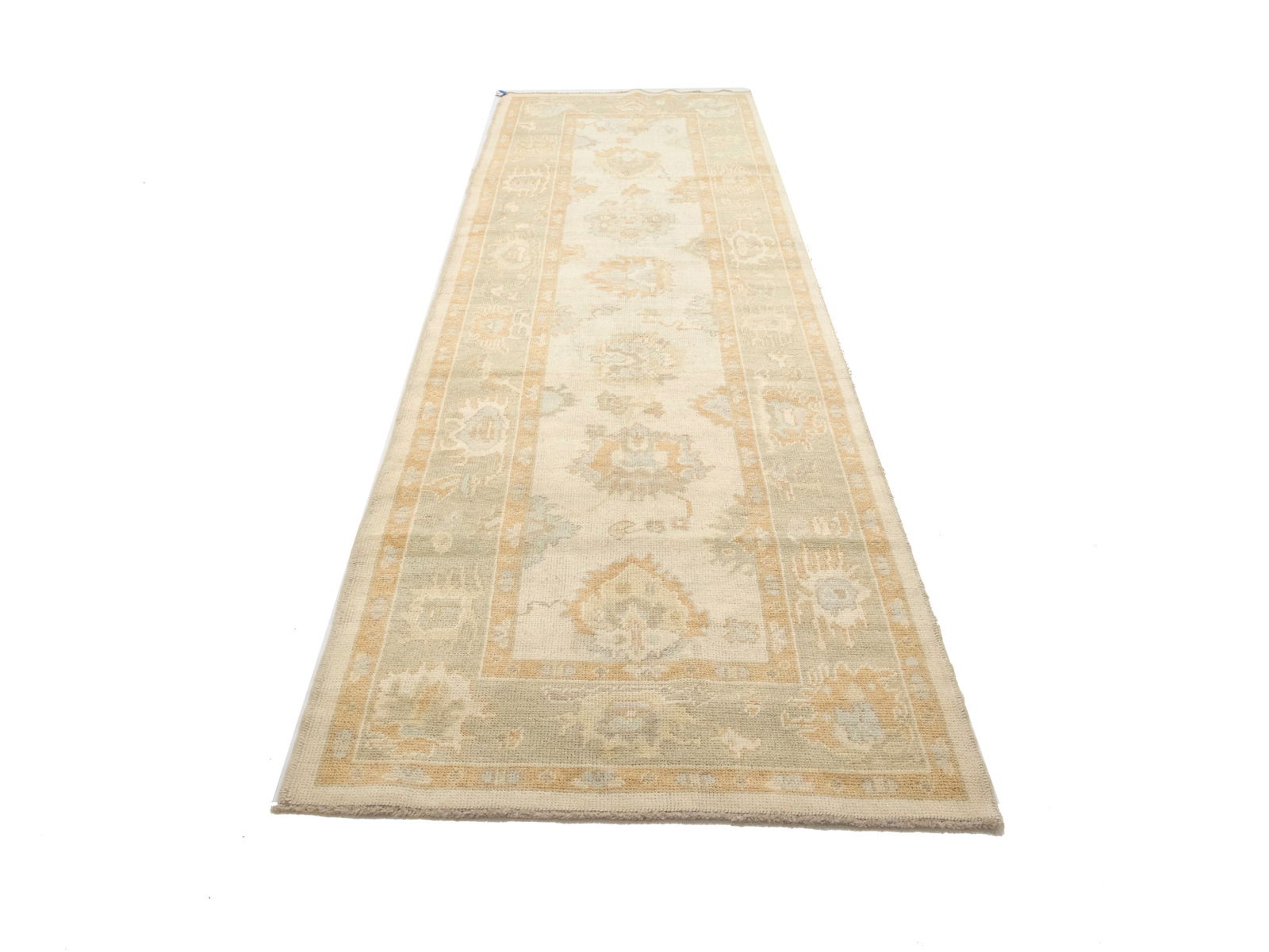 Floral Muted Oushak 3'6X12'7 Turkish Oriental Runner Rug - 5