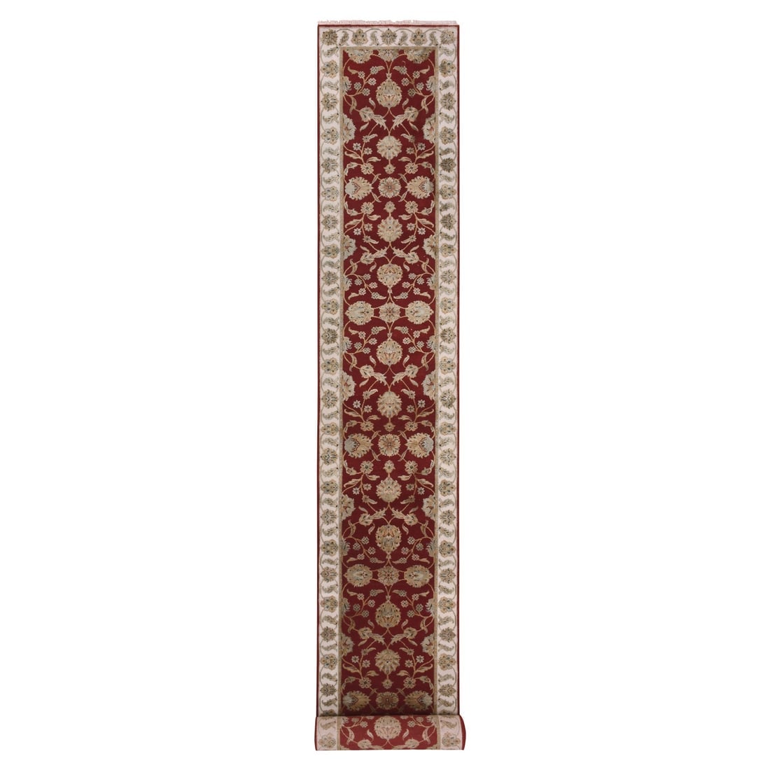 Red Wool and Silk Hand Knotted Rajasthan Leaf Design XL Runner Rug (1 of 6)