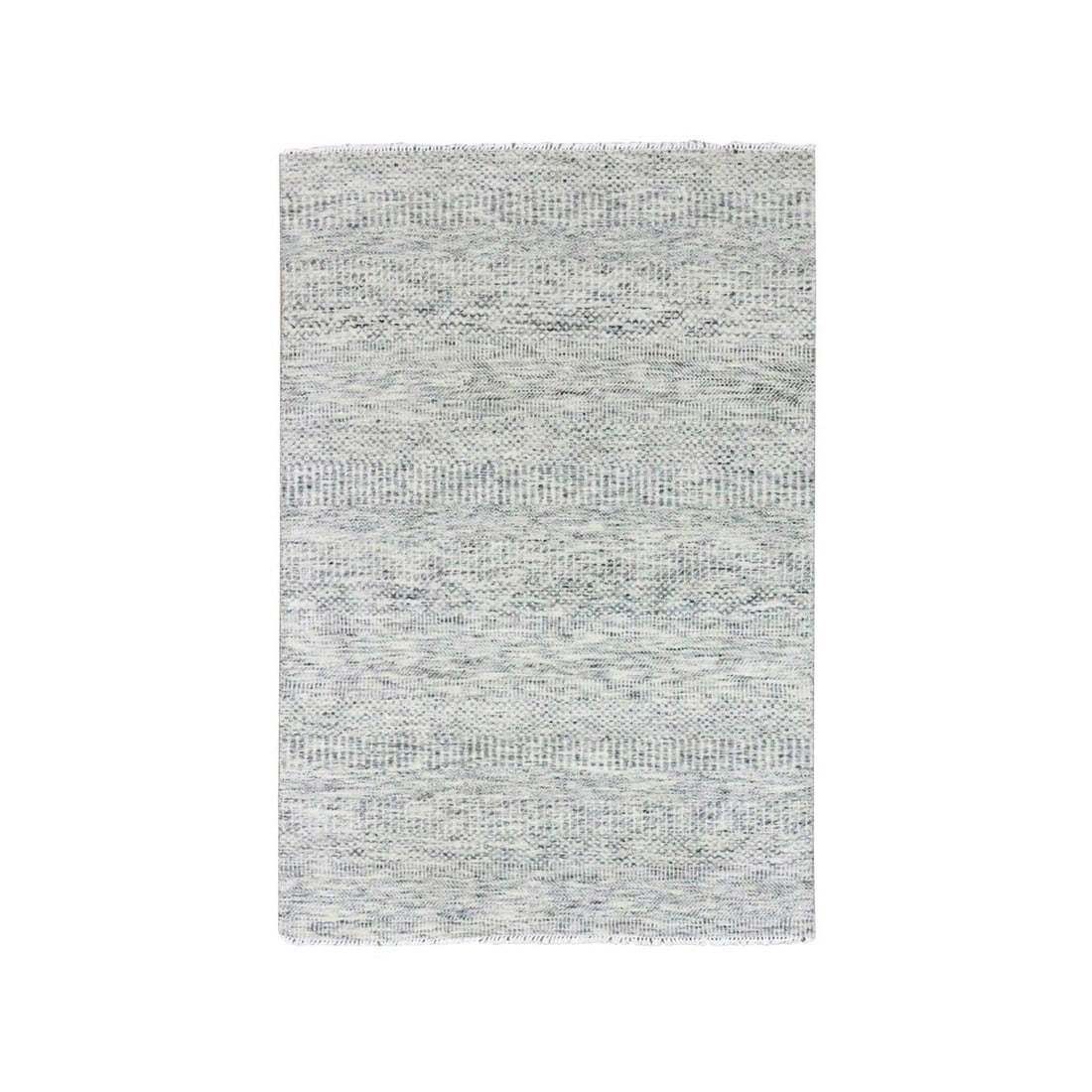 Platinum Gray Modern Grass Design Pure Undyed Wool Hand Knotted Rug: Title: Platinum Gray Modern Grass Design Pure Undyed Wool Hand Knotted RugDescription: This is a truly genuine one-of-a-kind. It has been Knotted for months and months in the centuries-old weaving