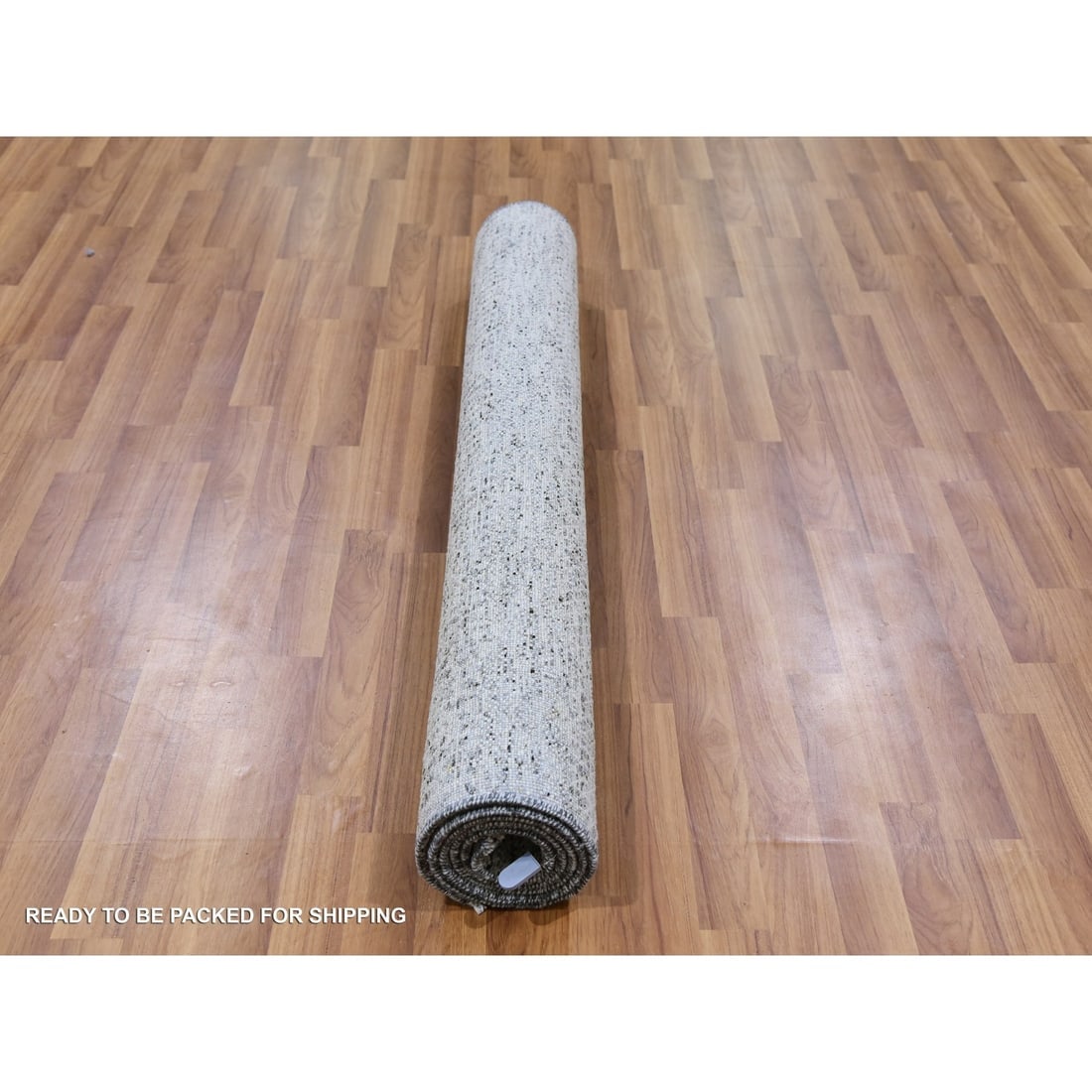 Platinum Gray Modern Grass Design Pure Undyed Wool Hand Knotted Rug - 5