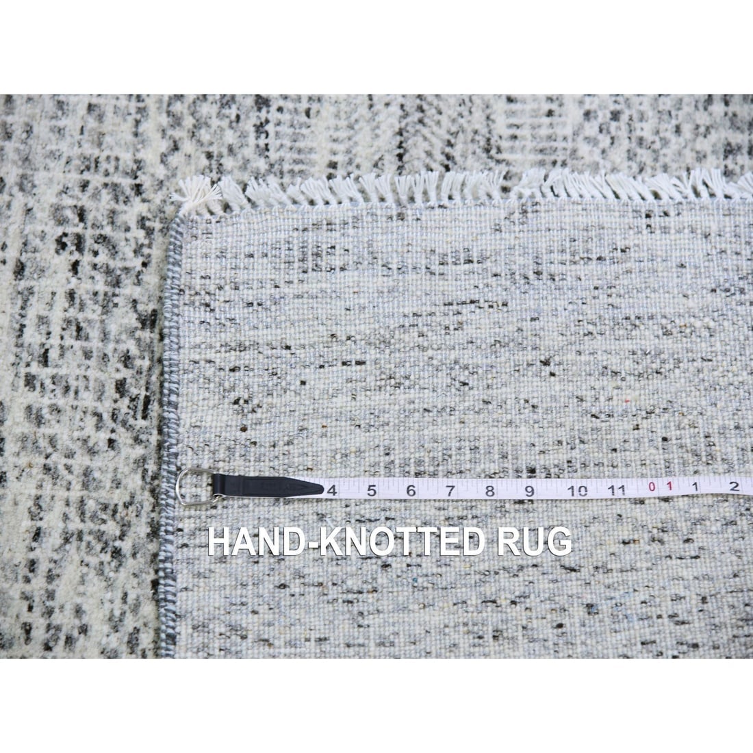 Platinum Gray Modern Grass Design Pure Undyed Wool Hand Knotted Rug - 7