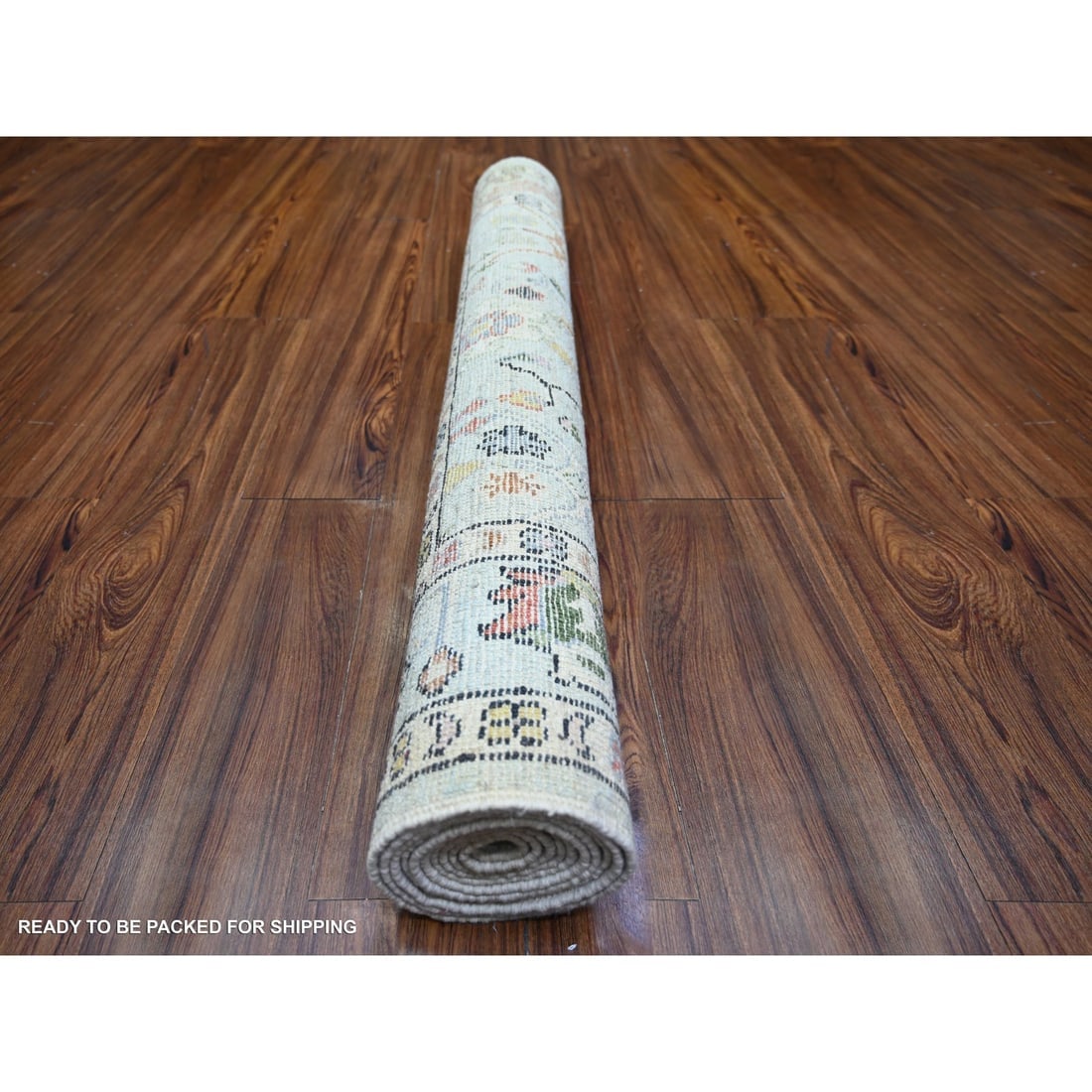 Sky Blue, Afghan Angora Oushak Wool Hand Knotted Oriental Rug - 4