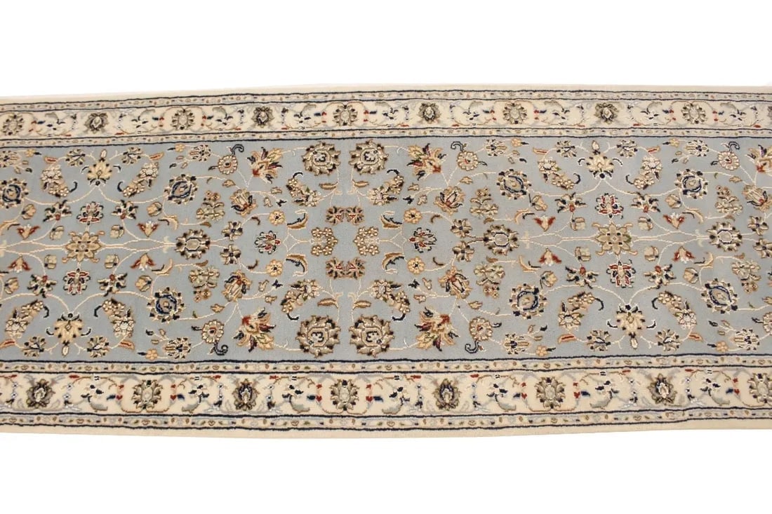 Light Blue-gray Floral 3X8 Indo-Nain Oriental Runner Rug - 6