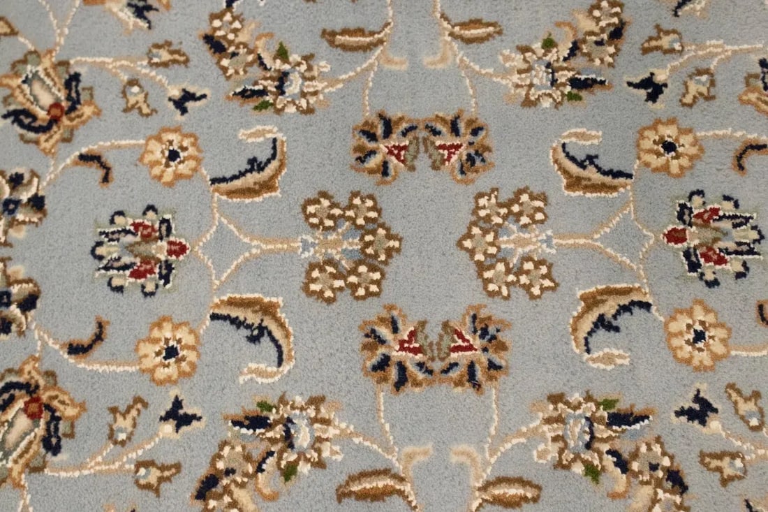 Light Blue-gray Floral 3X8 Indo-Nain Oriental Runner Rug - 7