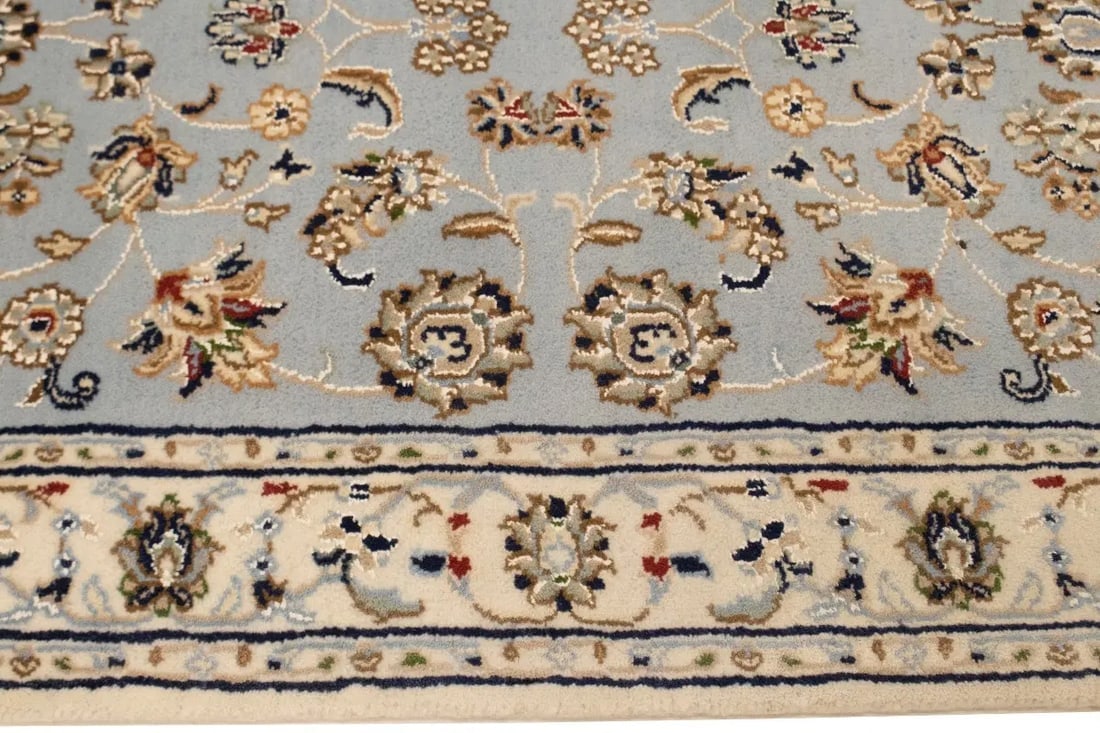 Light Blue-gray Floral 3X8 Indo-Nain Oriental Runner Rug - 9