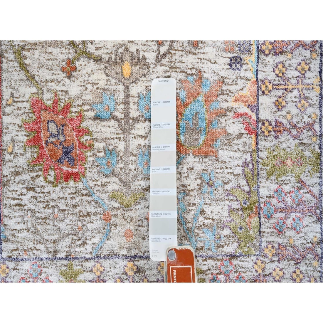 Beige, Silk With Textured Wool, Hand Knotted, Oriental, Mat Rug - 4