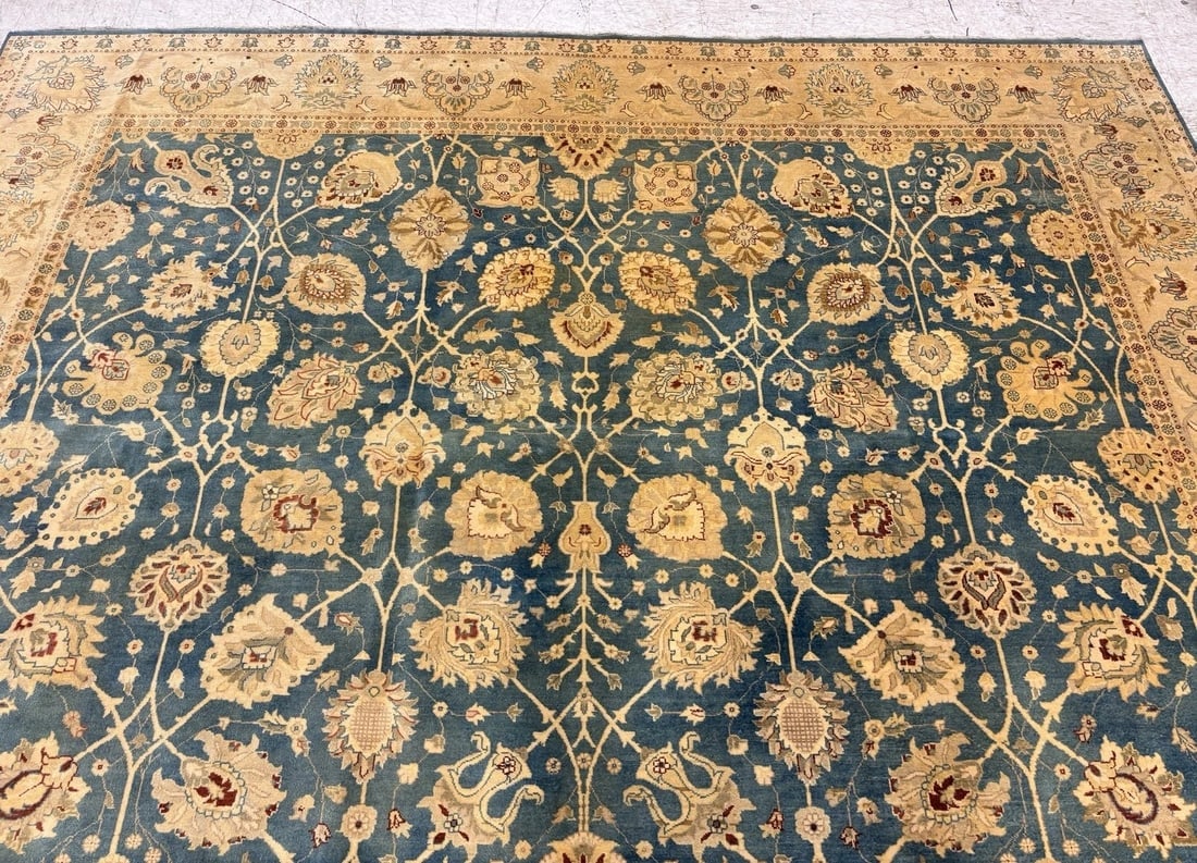 Hand Knotted Indo-Tabriz Blue Oriental Area Rug Wool Carpet 9'11" x 13'5" - 10