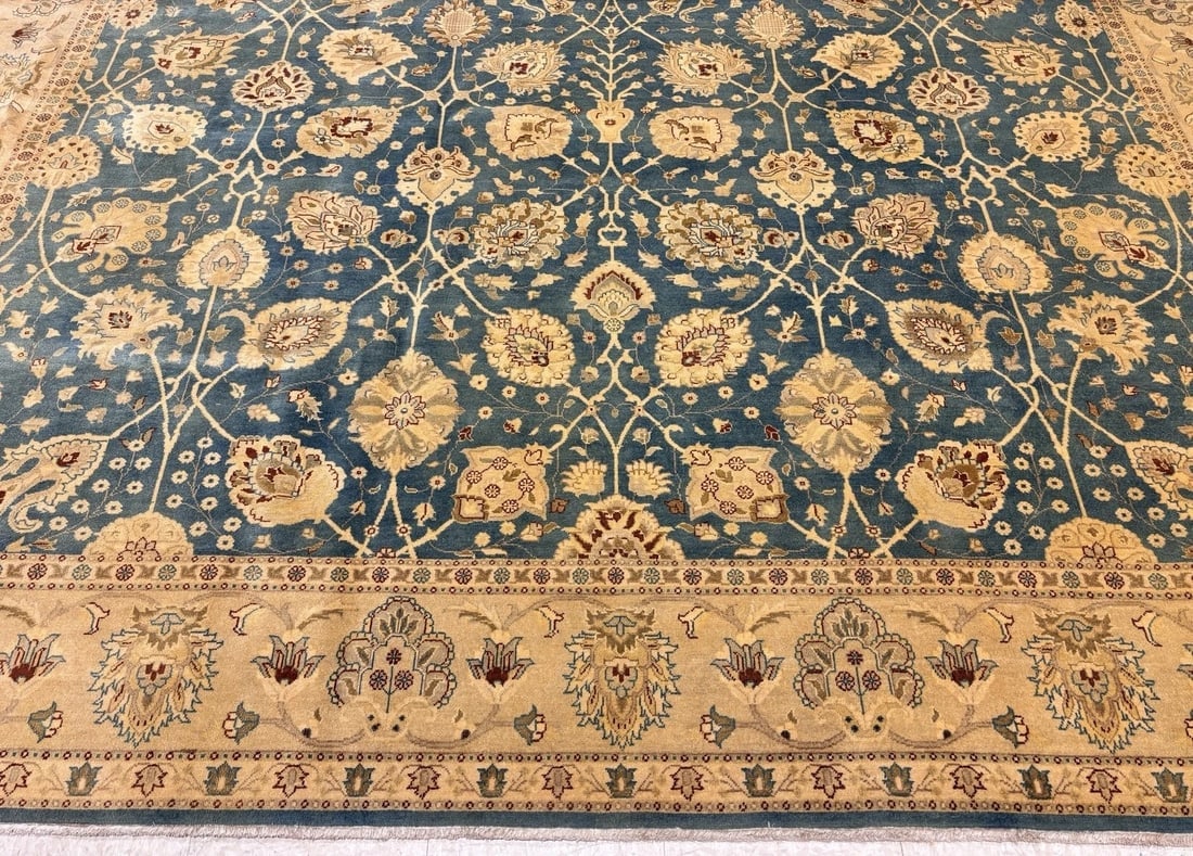 Hand Knotted Indo-Tabriz Blue Oriental Area Rug Wool Carpet 9'11" x 13'5" - 8