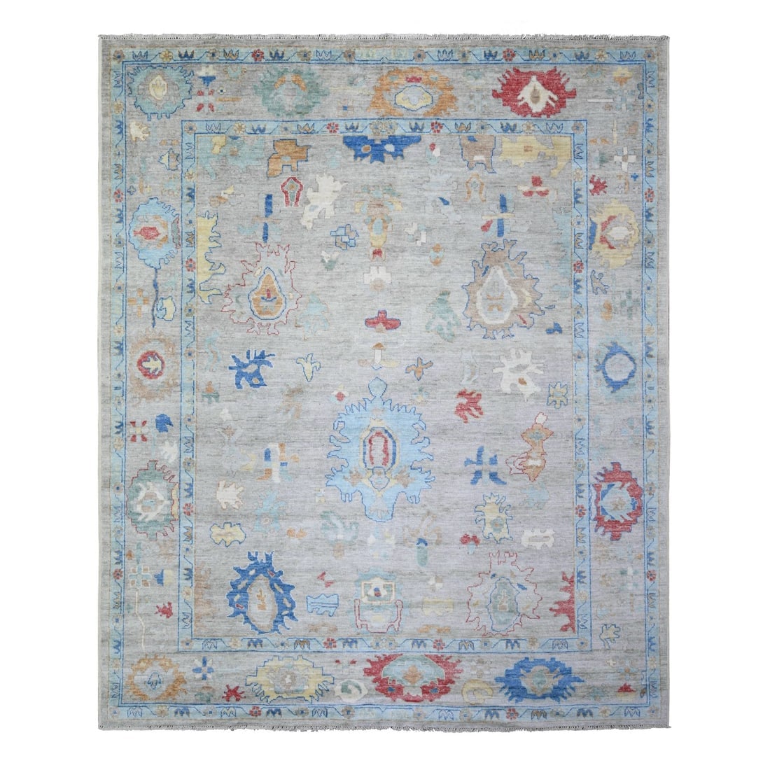 Cloud Gray, Soft Wool, Hand Knotted Afghan Angora Oushak Rug: Title: Cloud Gray, Soft Wool, Hand Knotted Afghan Angora Oushak RugDescription: This is a truly genuine one-of-a-kind. It has been Knotted for months and months in the centuries-old weaving