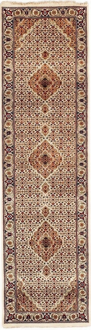 Hand-Knotted Indo-Tabriz Runner Beige Wool Oriental Area Rug 2'9" x 9'9" (1 of 6)
