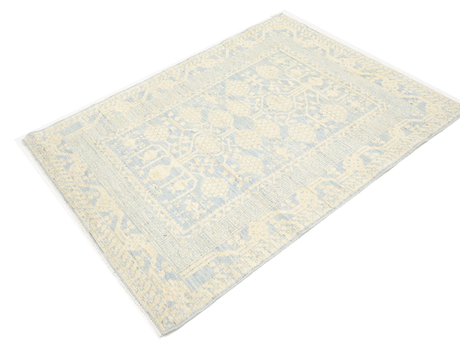 Beige Floral Khotan 4X6 Oushak Oriental Rug - 5