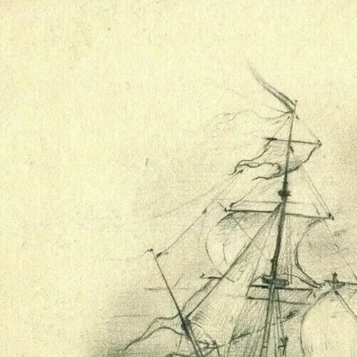 19th century Maritime Landscape with a Boat Drawing Artwork Vintage Pencil - 4