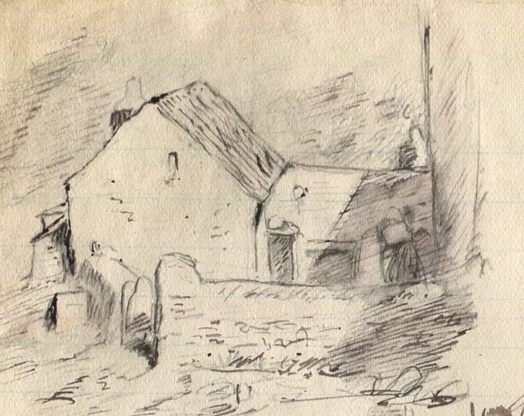 1900 Farms, House, Landscape Drawing Antique Ink Original Artwork (1 of 9)