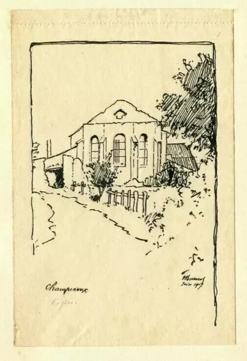 House Landscape Champreux, Lorraine Drawing Vintage Ink signed - 6