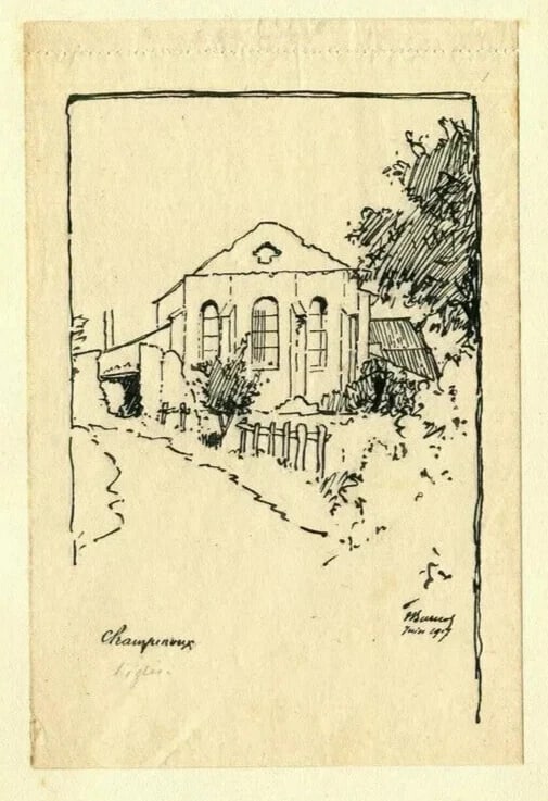 House Landscape Champreux, Lorraine Drawing Vintage Ink signed - 7