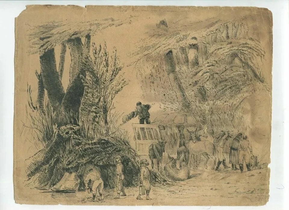 19th century Figures, Animal, El-Arrouch, Algeria Drawing Antique Ink Original - 8