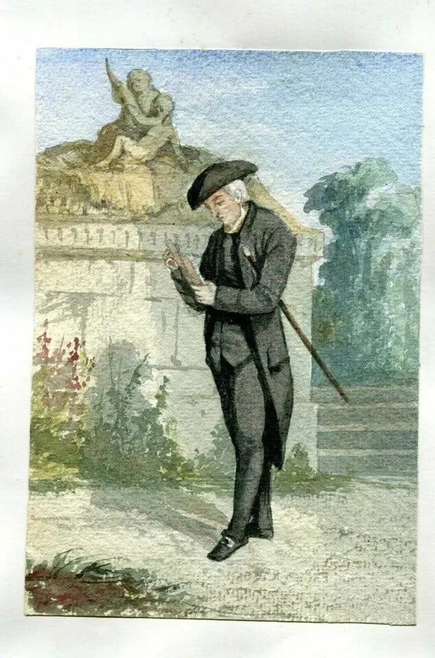 Vintage Drawing Original Italian Man Dressed with a Hat, Cane, Portrait Artwork - 3