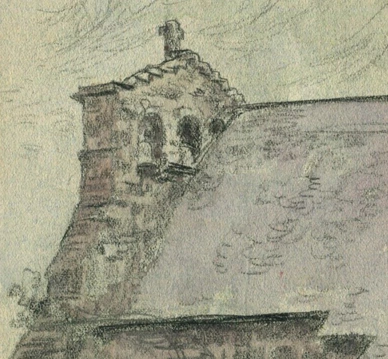 Vintage Pencil Drawing Original signed Church, Architecture, Roof Architectural - 4