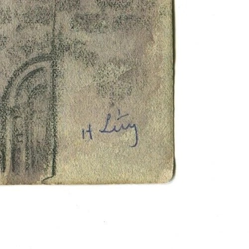 Vintage Pencil Drawing Original signed Church, Architecture, Roof Architectural - 8