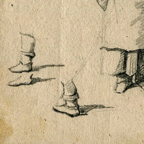 Antique Pencil Drawing Original 19th century Genre Scene, Child, Profile - 5