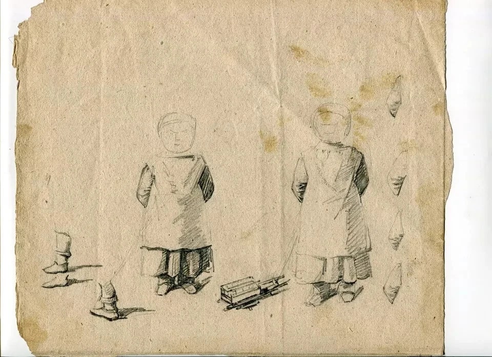 Antique Pencil Drawing Original 19th century Genre Scene, Child, Profile - 9