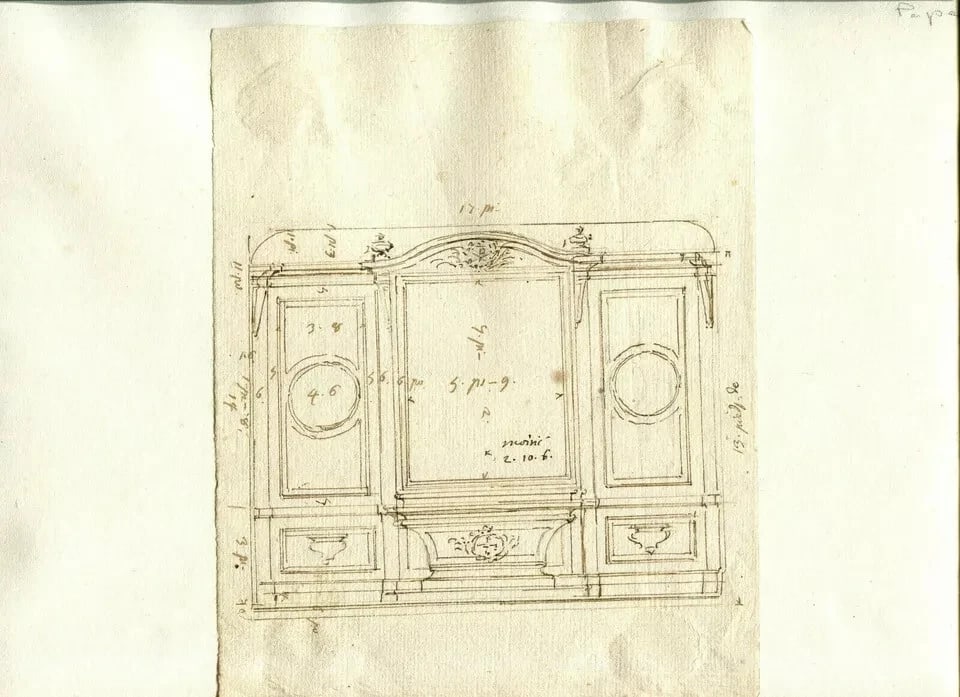 Antique Ink Drawing Original 19th Coat of Arms, Pope, Architecture, Decoration - 3