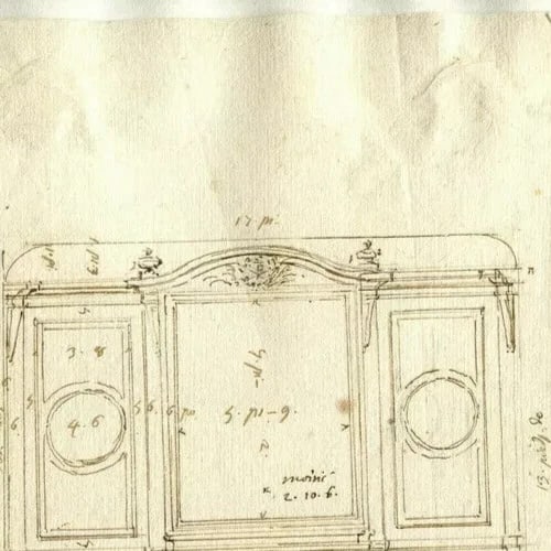 Antique Ink Drawing Original 19th Coat of Arms, Pope, Architecture, Decoration - 4