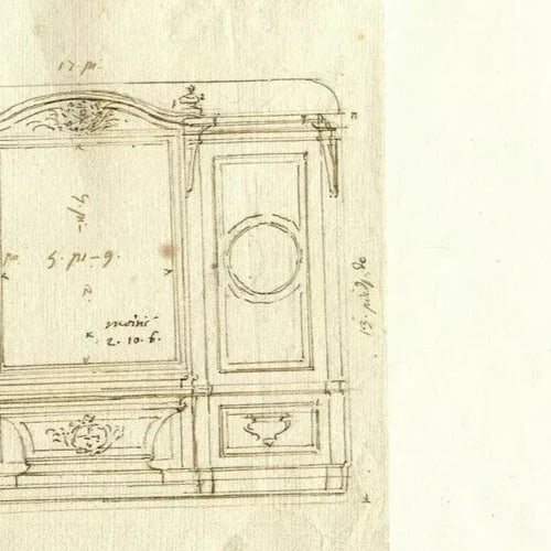 Antique Ink Drawing Original 19th Coat of Arms, Pope, Architecture, Decoration - 8