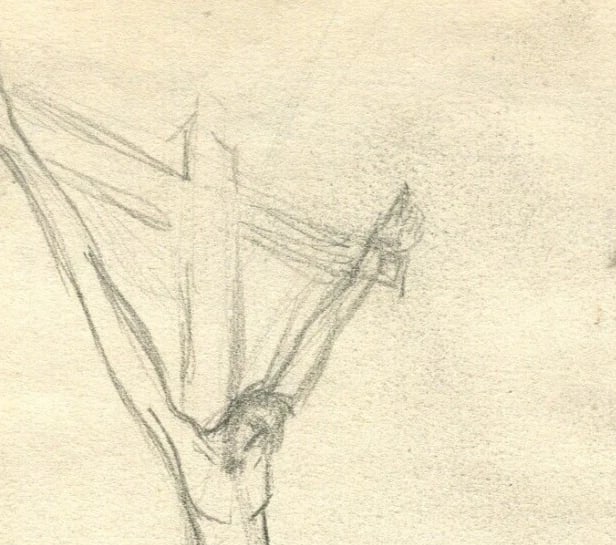 Vintage Pencil Original Drawing Man on the Cross and Landscape - 8