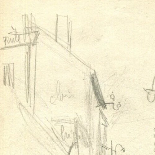 Vintage Pencil Original Drawing Cityview and Figures, Houses - 5