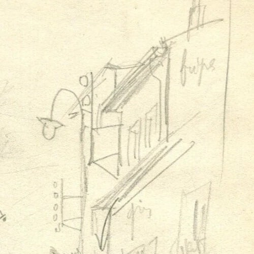 Vintage Pencil Original Drawing Cityview and Figures, Houses - 7