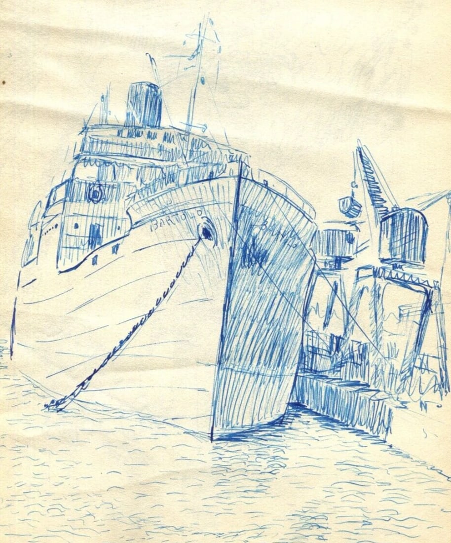 Vintage Ink Drawing Original Maritime Landscape, Boat, Nice, Theoule c. 1924 - 2