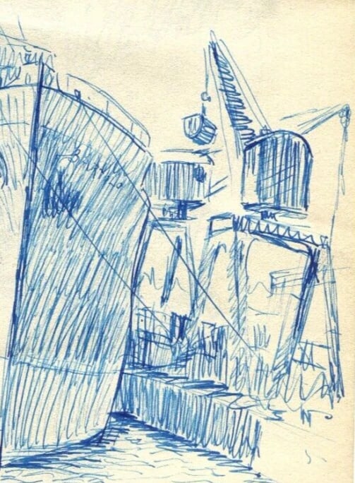 Vintage Ink Drawing Original Maritime Landscape, Boat, Nice, Theoule c. 1924 - 7