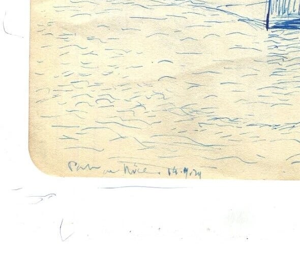 Vintage Ink Drawing Original Maritime Landscape, Boat, Nice, Theoule c. 1924 - 8