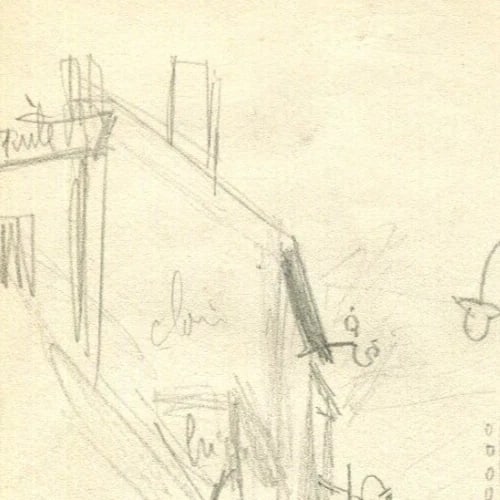 Vintage Pencil Original Drawing Cityview and Figures Sketch c. 1910 - 5