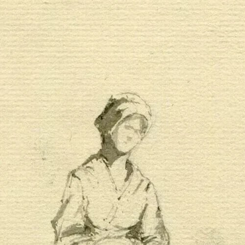 Antique Ink Original Drawing 19th century Farmer, Woman, Costume, Hat - 4