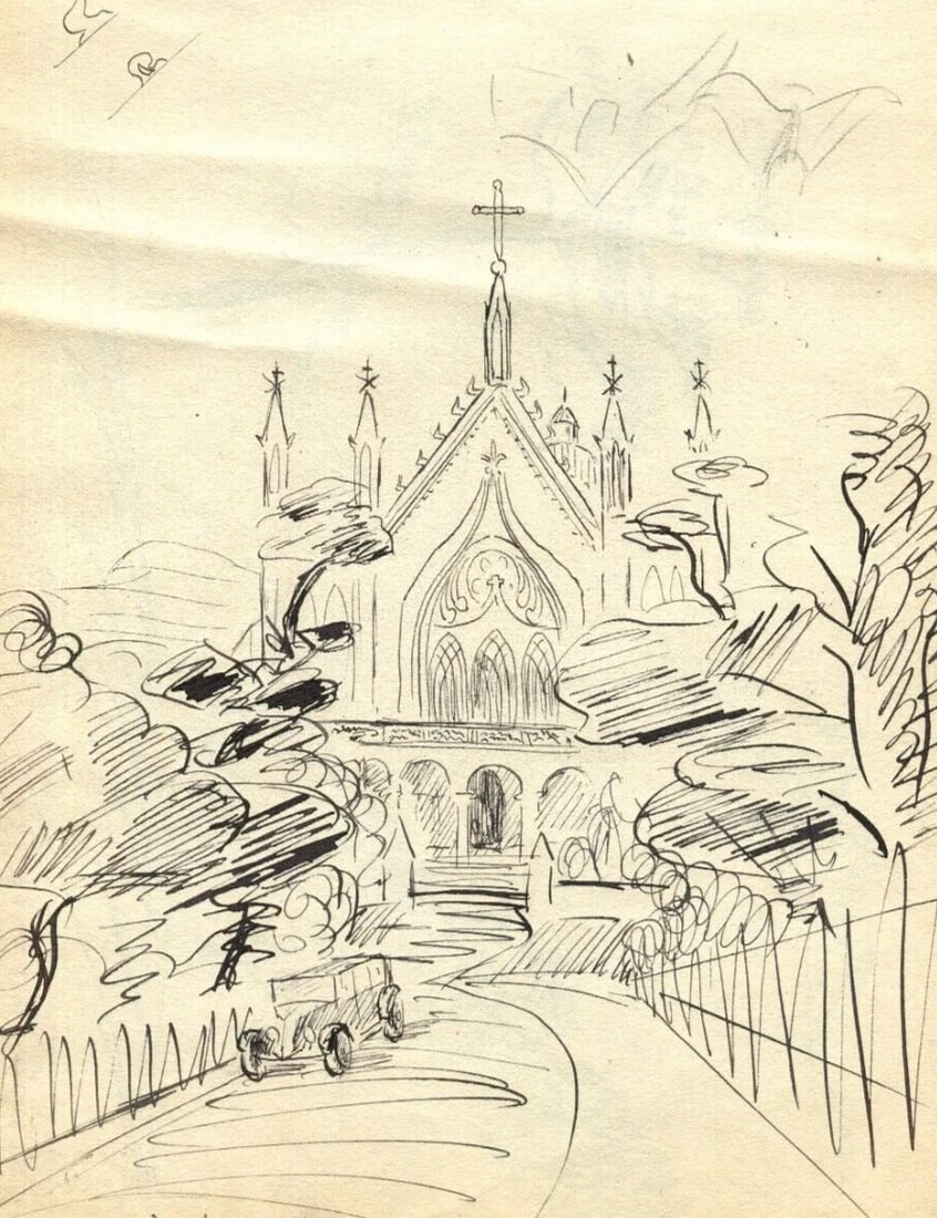 Vintage Ink Original Drawing Landscape, Limier, Cassis, Houses c. 1929: Vintage Ink Drawing Landscape, Limier, Cassis c. 1929 Description Ink on paper (both sided) 18 x 23 cm folds, stains Reserve: $40.00 Shipping:Domestic: Flat-rate of $20.00 to