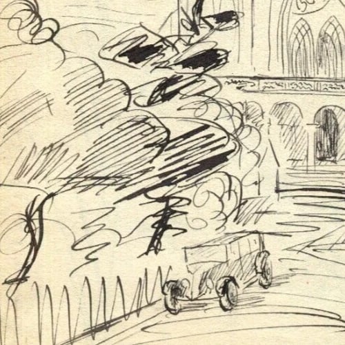 Vintage Ink Original Drawing Landscape, Limier, Cassis, Houses c. 1929 - 4