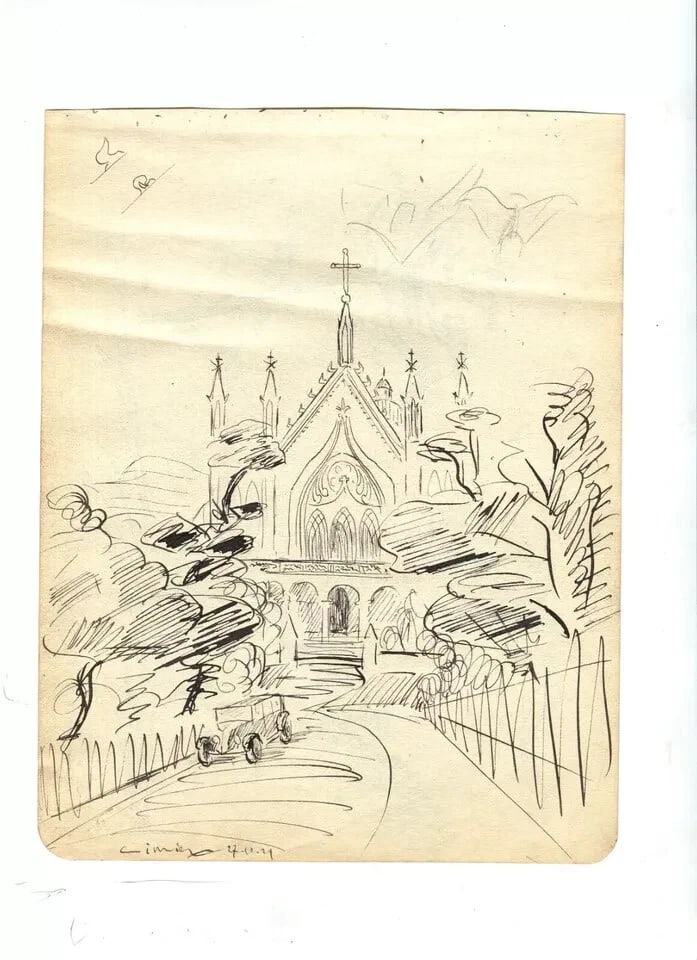 Vintage Ink Original Drawing Landscape, Limier, Cassis, Houses c. 1929 - 6