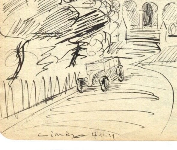 Vintage Ink Original Drawing Landscape, Limier, Cassis, Houses c. 1929 - 8