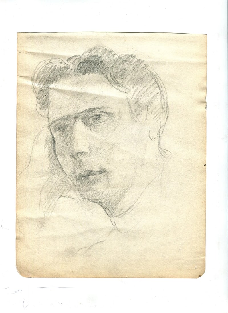 Vintage Original Pencil Drawing Man Portrait c. 1929 - 3