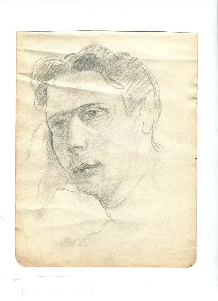 Vintage Original Pencil Drawing Man Portrait c. 1929 - 9