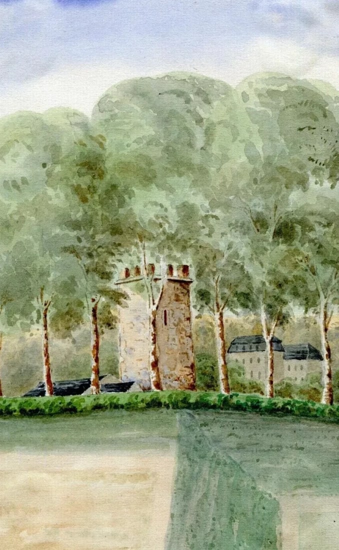 Antique Vintage Drawing 19th century - Landscape, Castle, Forest, French (1 of 9)