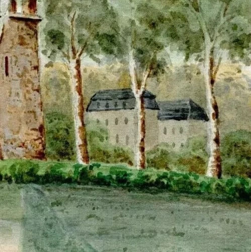 Antique Vintage Drawing 19th century - Landscape, Castle, Forest, French - 5