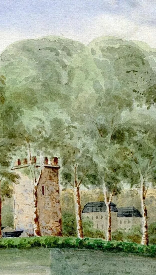 Antique Vintage Drawing 19th century - Landscape, Castle, Forest, French - 7